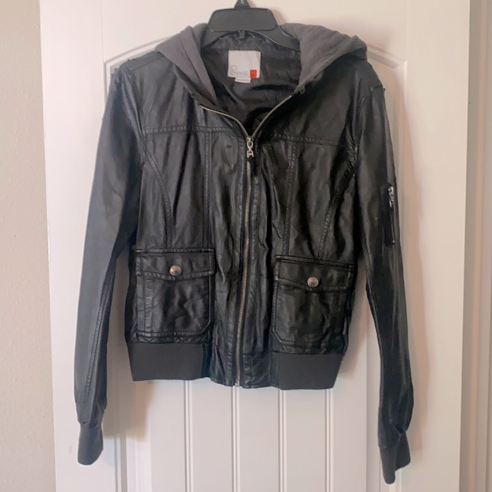 Faux leather bomber jacket